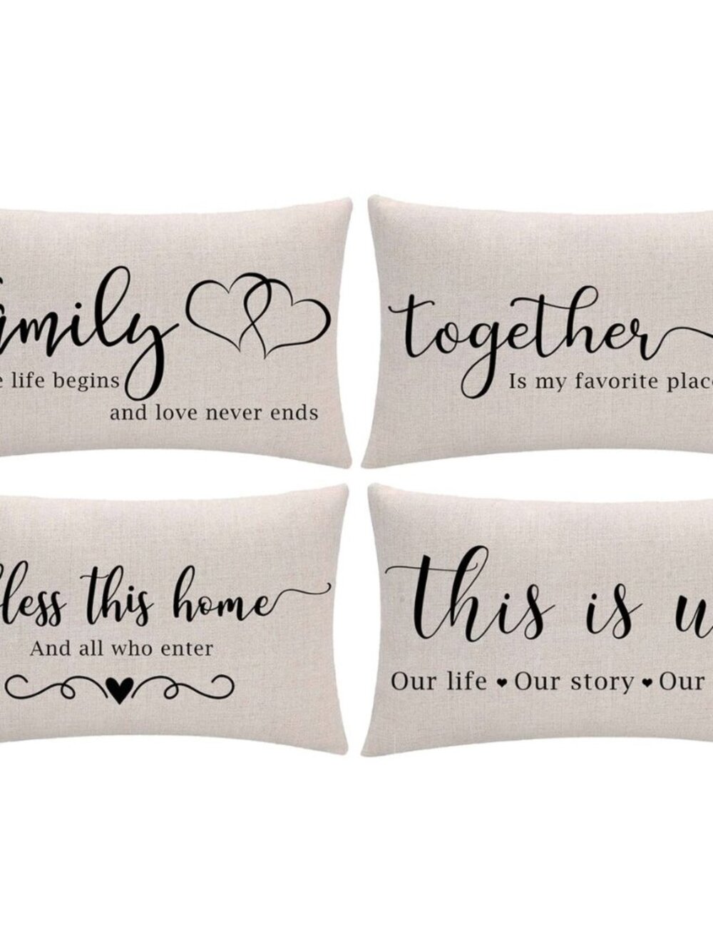 Set of 4 Farmhouse Decor Pillow Covers Family Inspirational Quotes